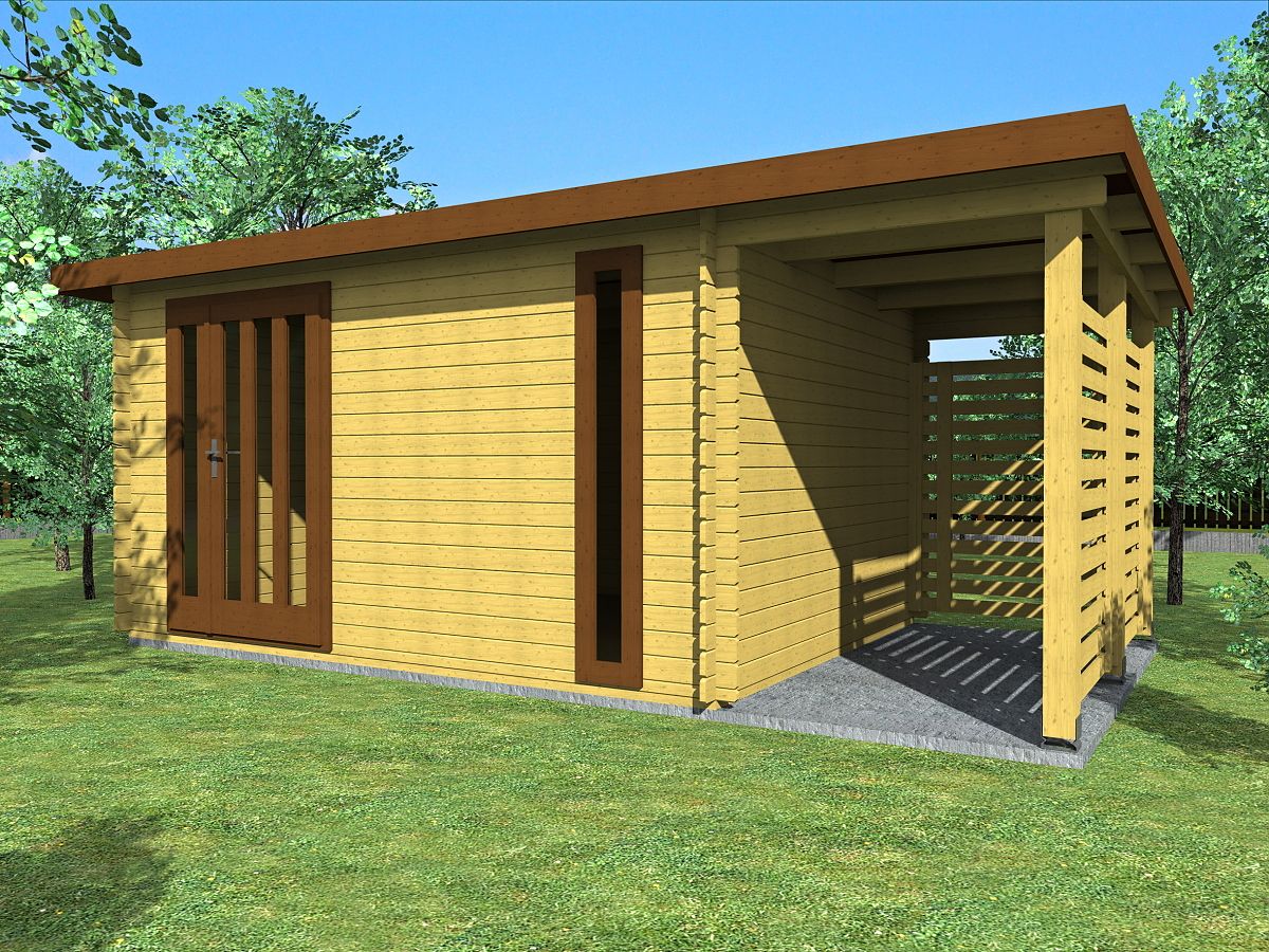 Zahradní domky a chatky - Evald DD 400x300 33 mm + přístavba