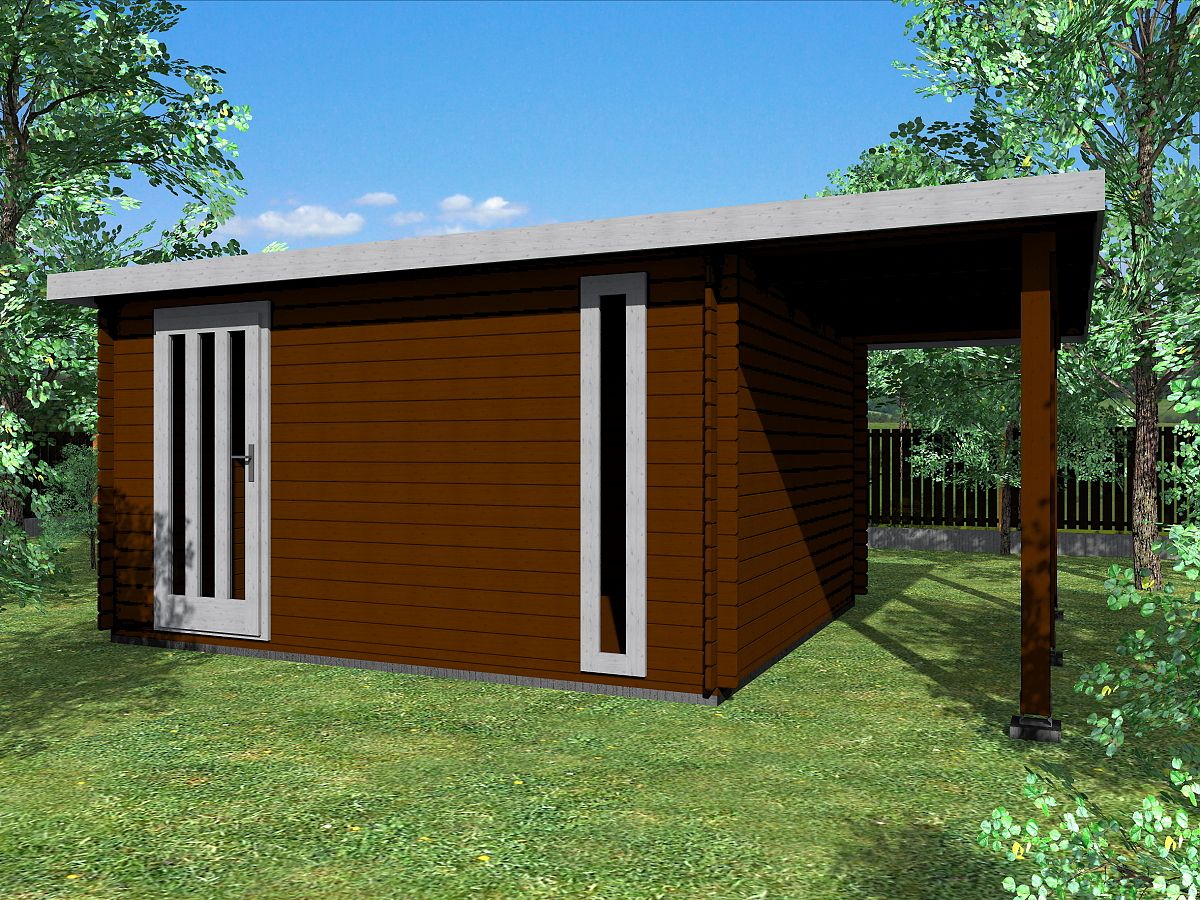 Zahradní domky a chatky - Evald 400x350 33 mm + přístřešek