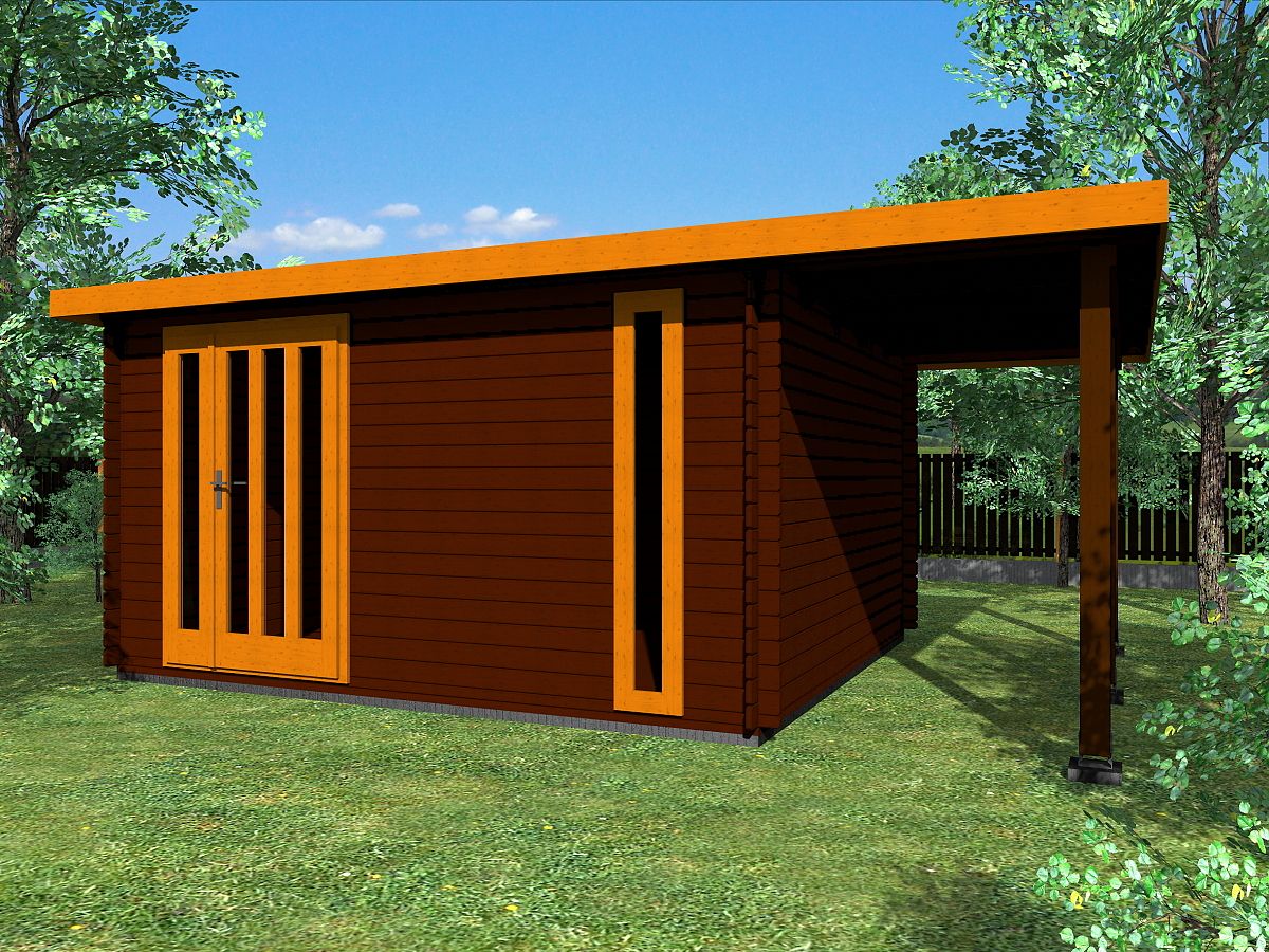 Zahradní domky a chatky - Evald DD 400x350 33 mm + přístřešek