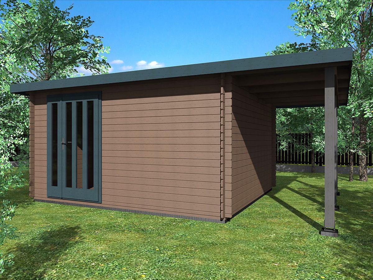 Zahradní domky a chatky - Roland DD 400x350 33 mm + přístřešek