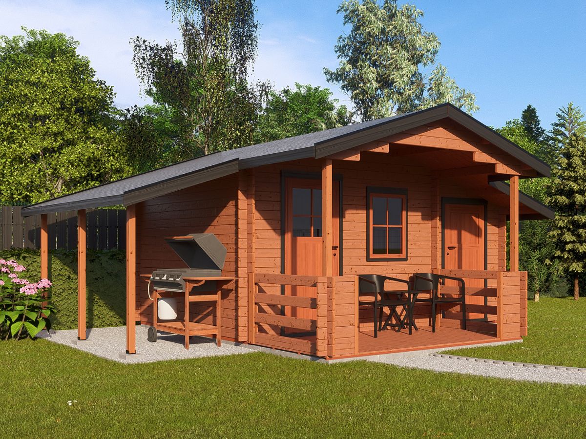 Zahradní domky a chatky - Camping EKO 440x300 28 mm + přístřešek