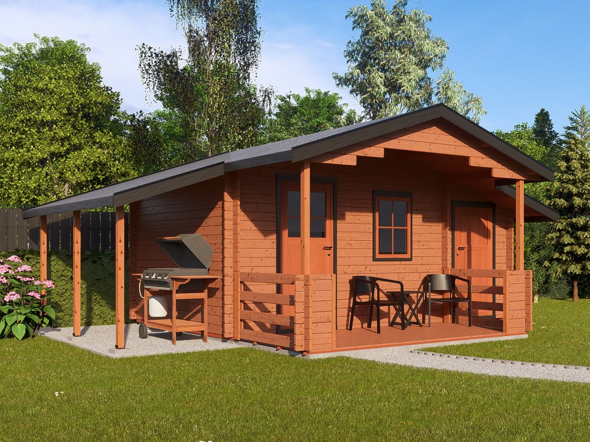 Zahradní domky a chatky - Camping EKO 490x300 28 mm + přístřešek
