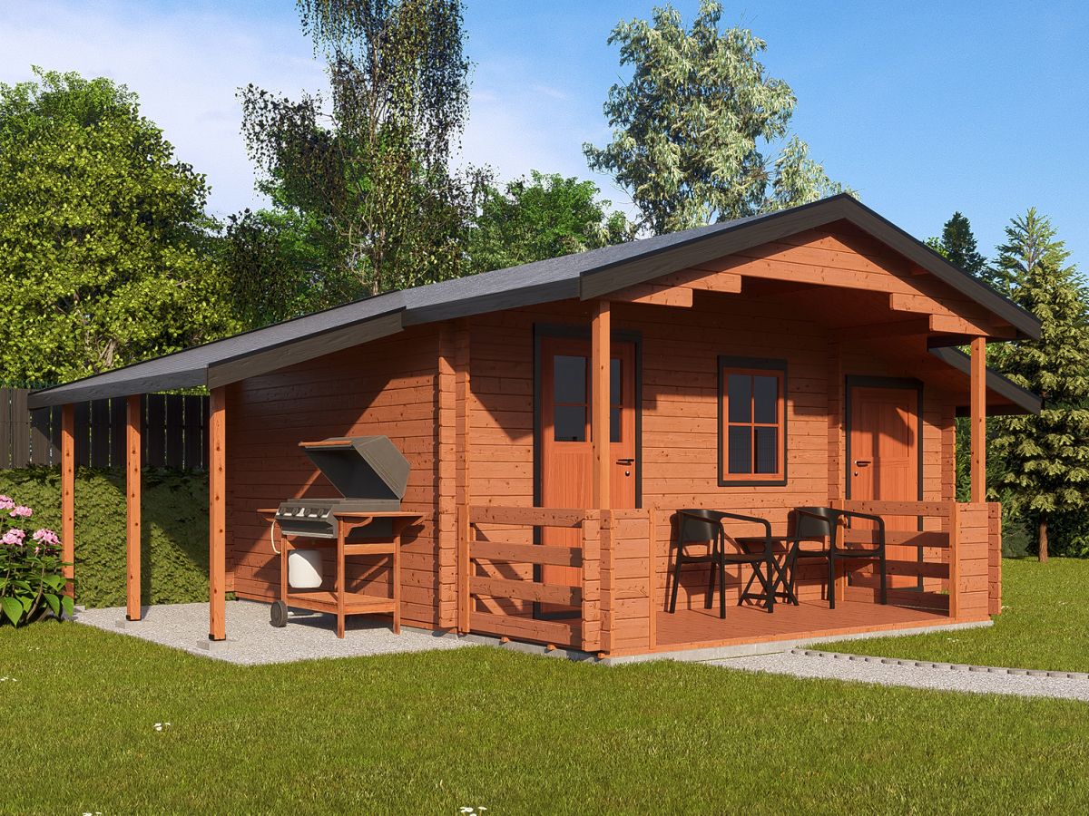 Zahradní domky a chatky - Camping EKO 490x350 28 mm + přístřešek