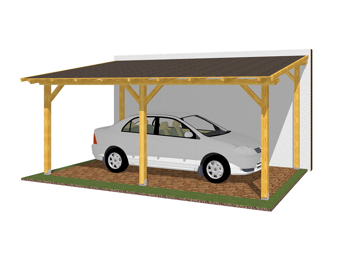 Přístřešky na auto - Garážové stání Standard ke zdi domu 300x520 - sklon 10°
