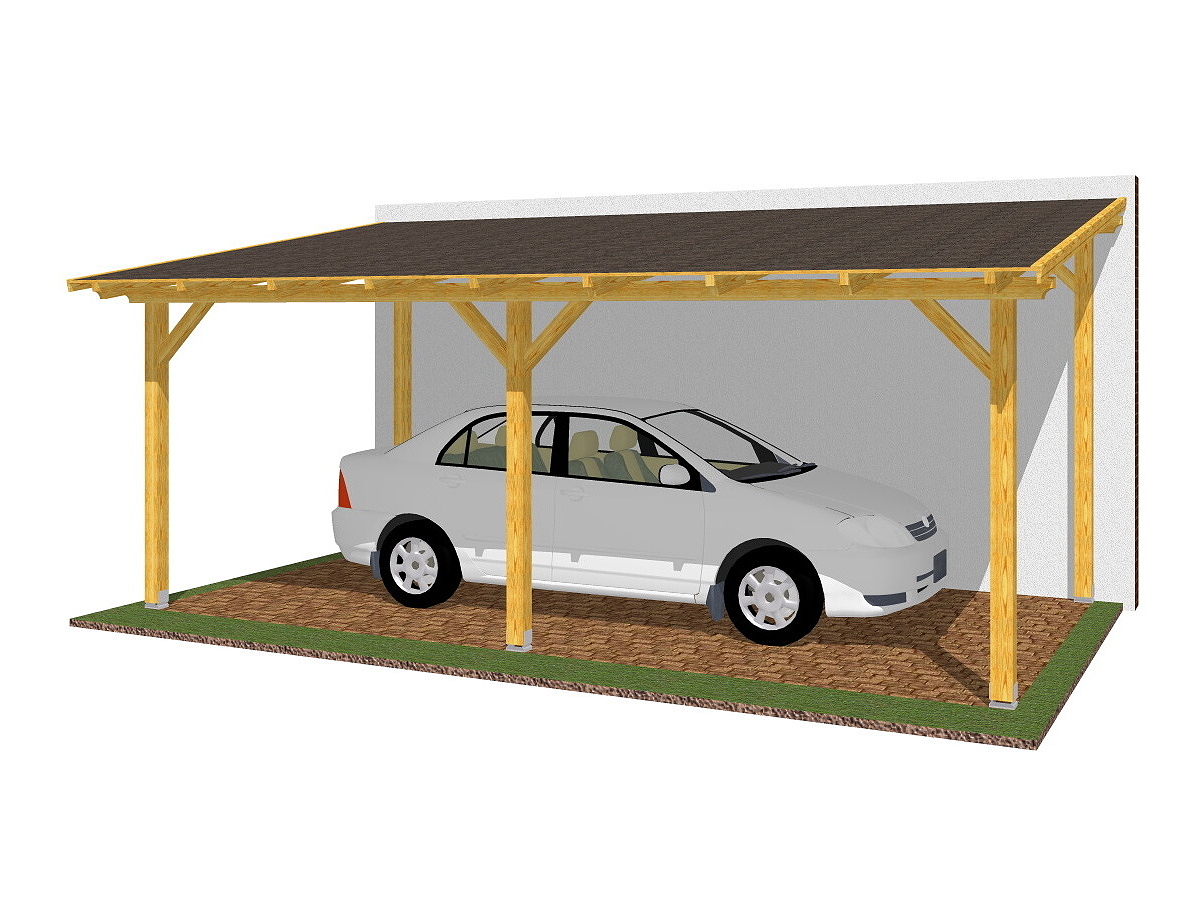 Přístřešky na auto ke zdi domu - Garážové stání Standard ke zdi domu 350x570 - sklon 10°