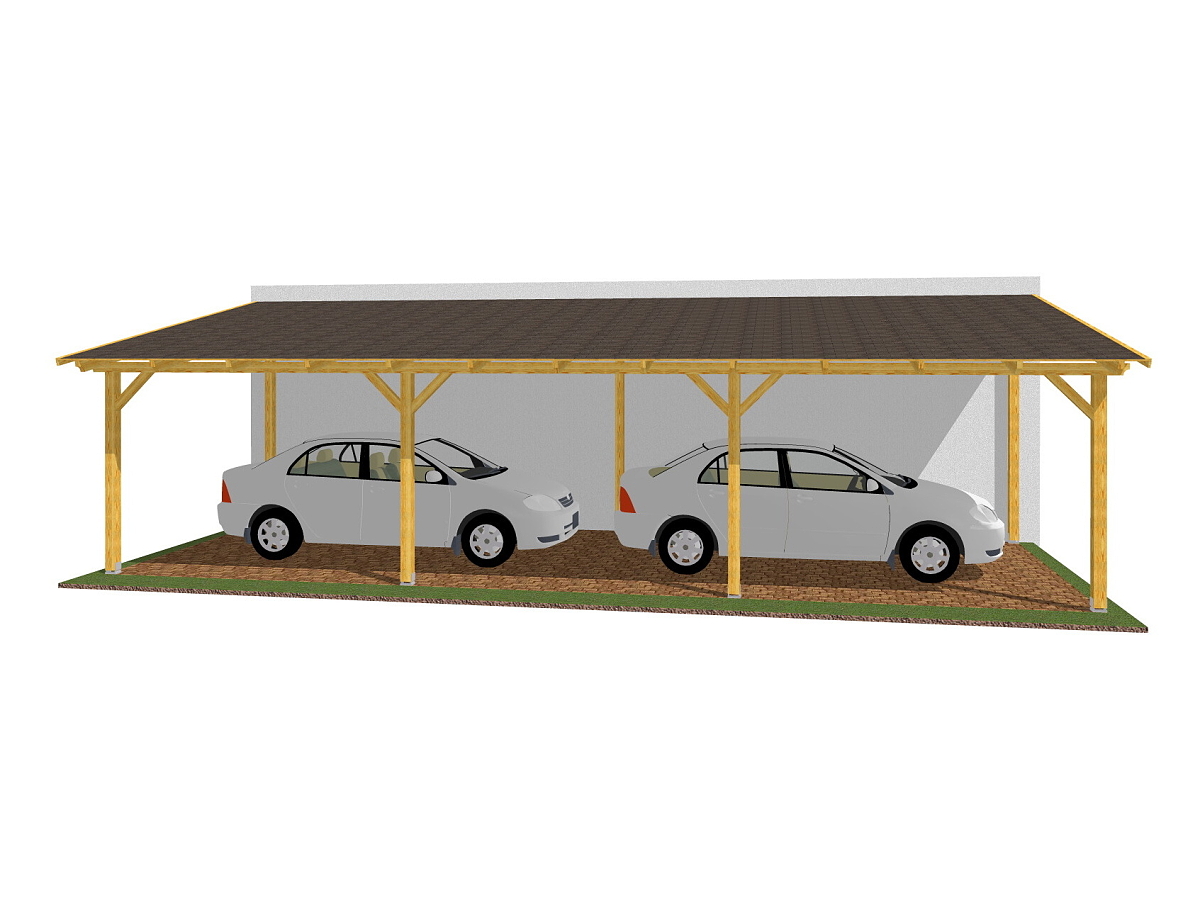 Přístřešky na auto - Garážové stání Standard ke zdi domu 350x1020 - sklon 10°