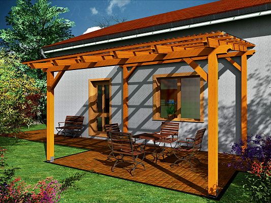 Zahradní pergoly a altány - Pergola Standard ke zdi domu 300x370 - sklon 10°