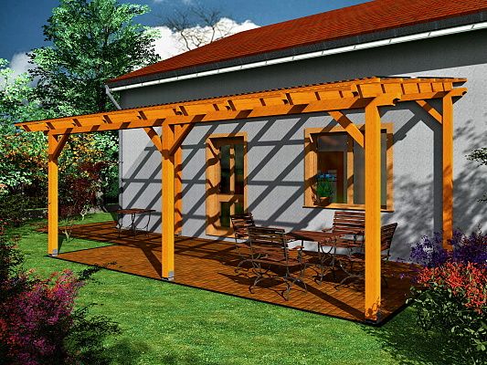 Zahradní pergoly a altány - Pergola Standard ke zdi domu 400x570 - sklon 10°